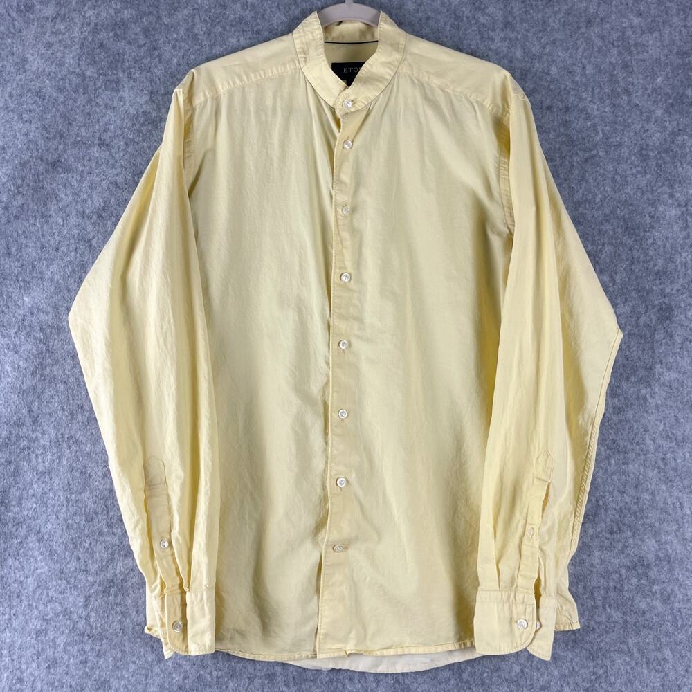 Eton Shirt Mens Large 41/16 Yellow Lightweight Twill‎ Cotton Silk Trim Button Up